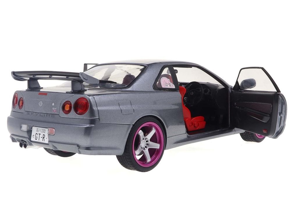 1999 Nissan Skyline GT-R (R34) RHD (Right Hand Drive) Silver Metallic with Purple Wheels 1/18 Diecast Model Car by Solido view 4