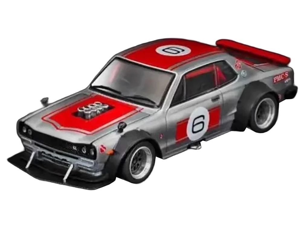 Skyline GT-R V8 Drift "Hakosuka" RHD (Right Hand Drive) #6 Silver Metallic with Red Stripes "APA XPO 2025 Exclusive" 1/64 Diecast Model Car by Pop Race view 2