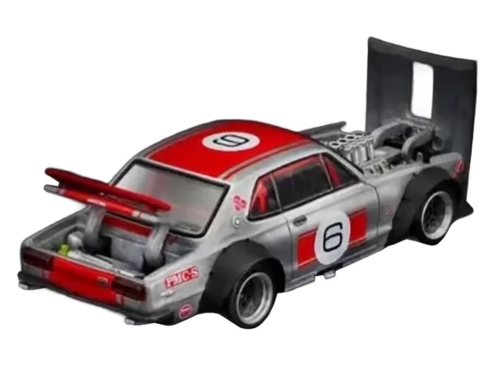 Skyline GT-R V8 Drift "Hakosuka" RHD (Right Hand Drive) #6 Silver Metallic with Red Stripes "APA XPO 2025 Exclusive" 1/64 Diecast Model Car by Pop Race view 3
