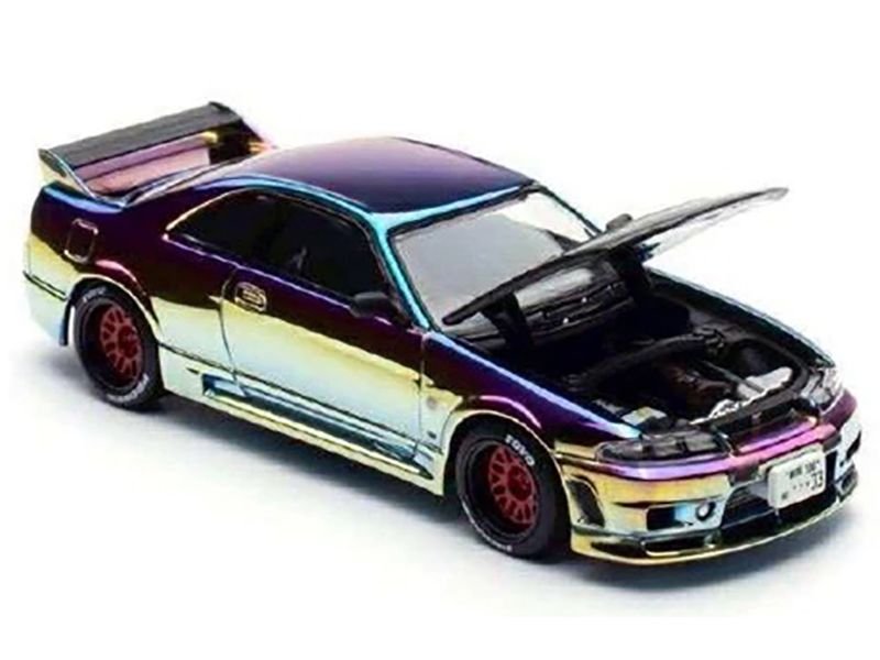 Skyline GT-R (R33) RHD (Right Hand Drive) Chameleon Chrome with Carbon Hood "APA XPO 2025 Exclusive" 1/64 Diecast Model Car by Pop Race view 2