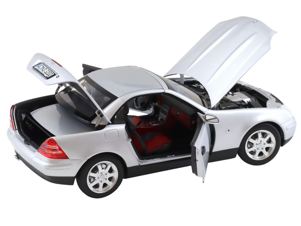 1996 Mercedes-Benz SLK Convertible Brilliant Silver Metallic 1/18 Diecast Model Car by Norev view 2