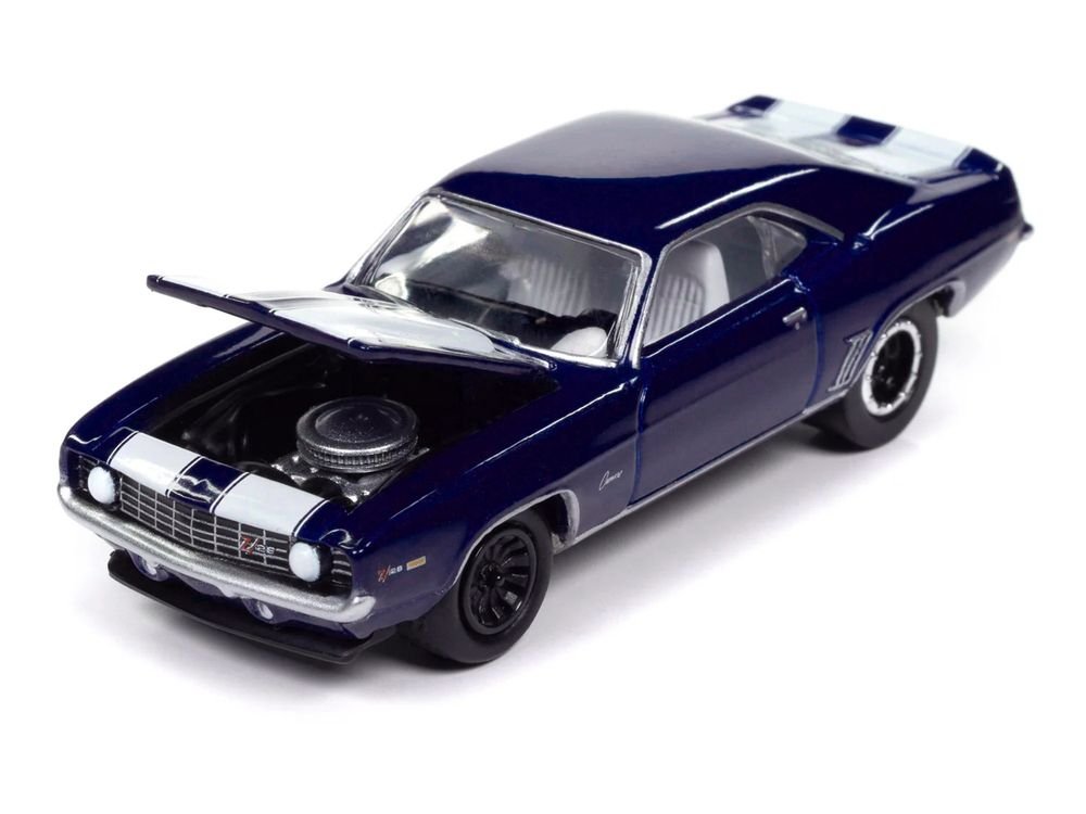 1969 Chevrolet Camaro Z28 Blue Metallic with White Stripes and Interior "Muscle Cars USA" Series 1/64 Diecast Model Car by Johnny Lightning view 2
