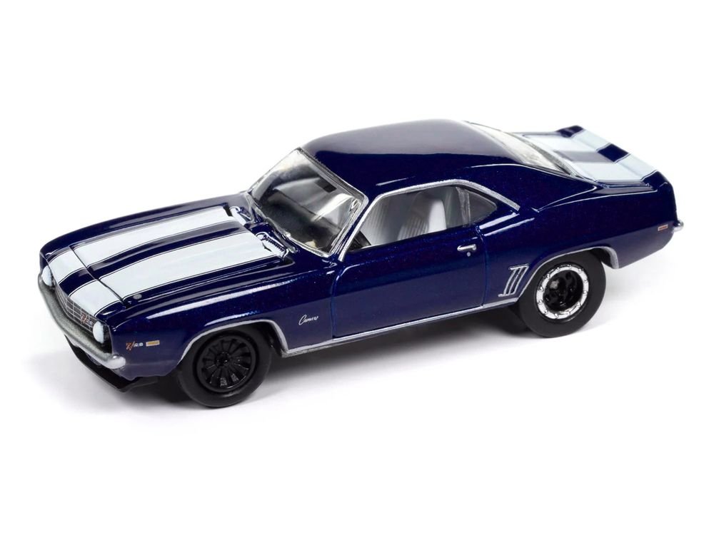 1969 Chevrolet Camaro Z28 Blue Metallic with White Stripes and Interior "Muscle Cars USA" Series 1/64 Diecast Model Car by Johnny Lightning view 3