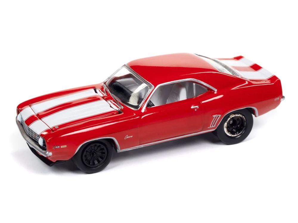 1969 Chevrolet Camaro Z28 Red with White Stripes and Interior "Muscle Cars USA" Series 1/64 Diecast Model Car by Johnny Lightning view 3