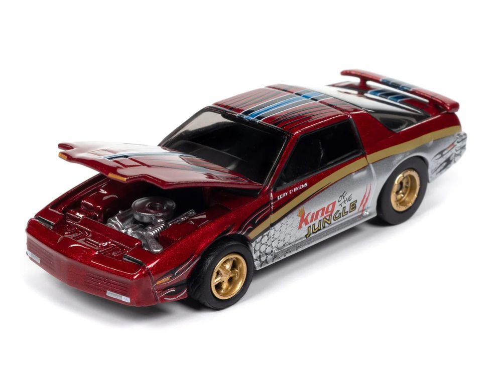 1987 Pontiac Firebird GTA "King of the Jungle" Red and Silver Metallic with Graphics "Muscle Cars USA" Series 1/64 Diecast Model Car by Johnny Lightning view 2