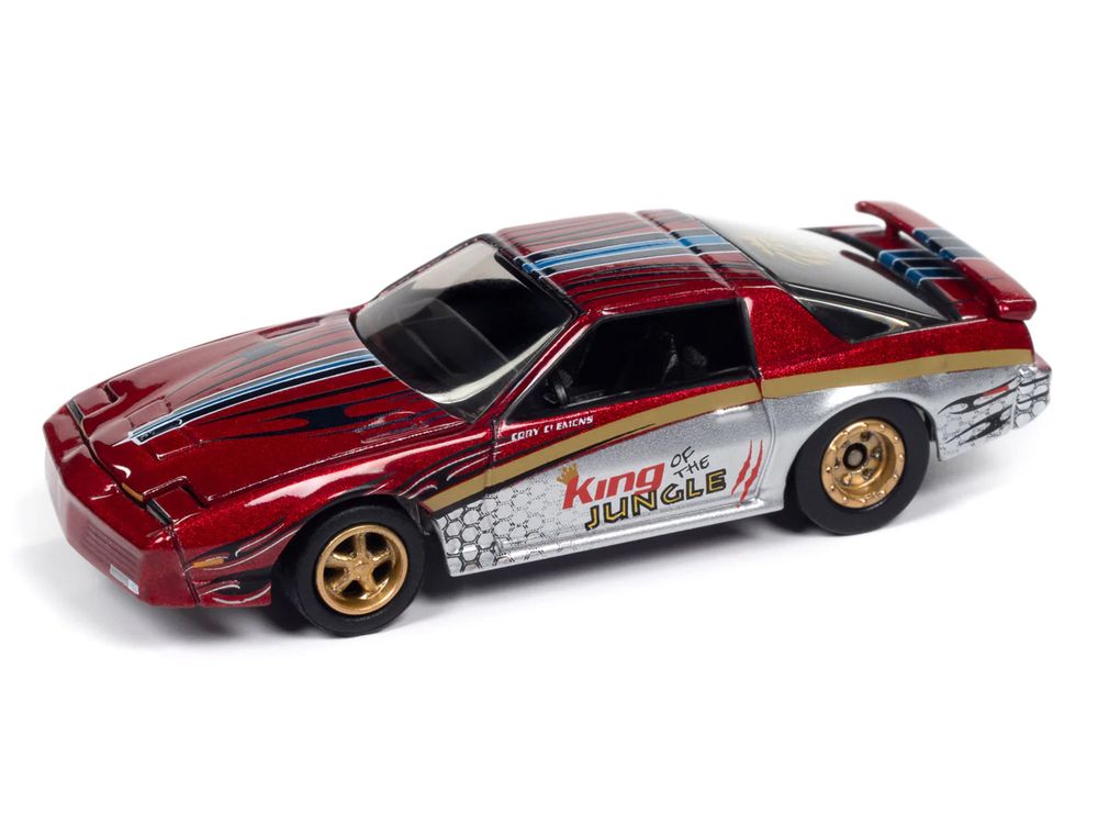 1987 Pontiac Firebird GTA "King of the Jungle" Red and Silver Metallic with Graphics "Muscle Cars USA" Series 1/64 Diecast Model Car by Johnny Lightning view 3