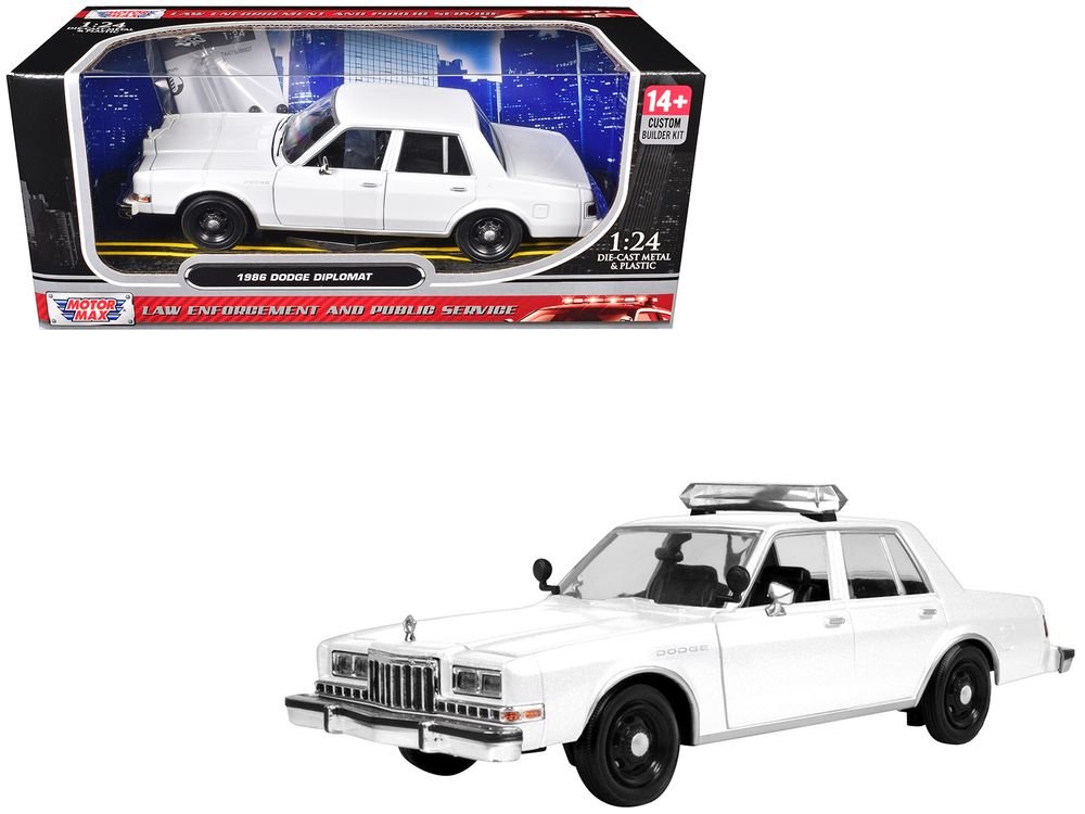 1986 Dodge Diplomat Police Car Unmarked White "Custom Builder's Kit" Series 1/24 Diecast Model Car by Motormax