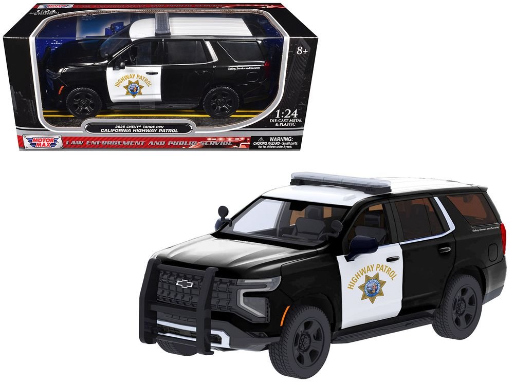 2025 Chevrolet Tahoe Police Pursuit Vehicle "California Highway Patrol" Black and White "Law Enforcement and Public Service" Series 1/24 Diecast Model Car by Motormax