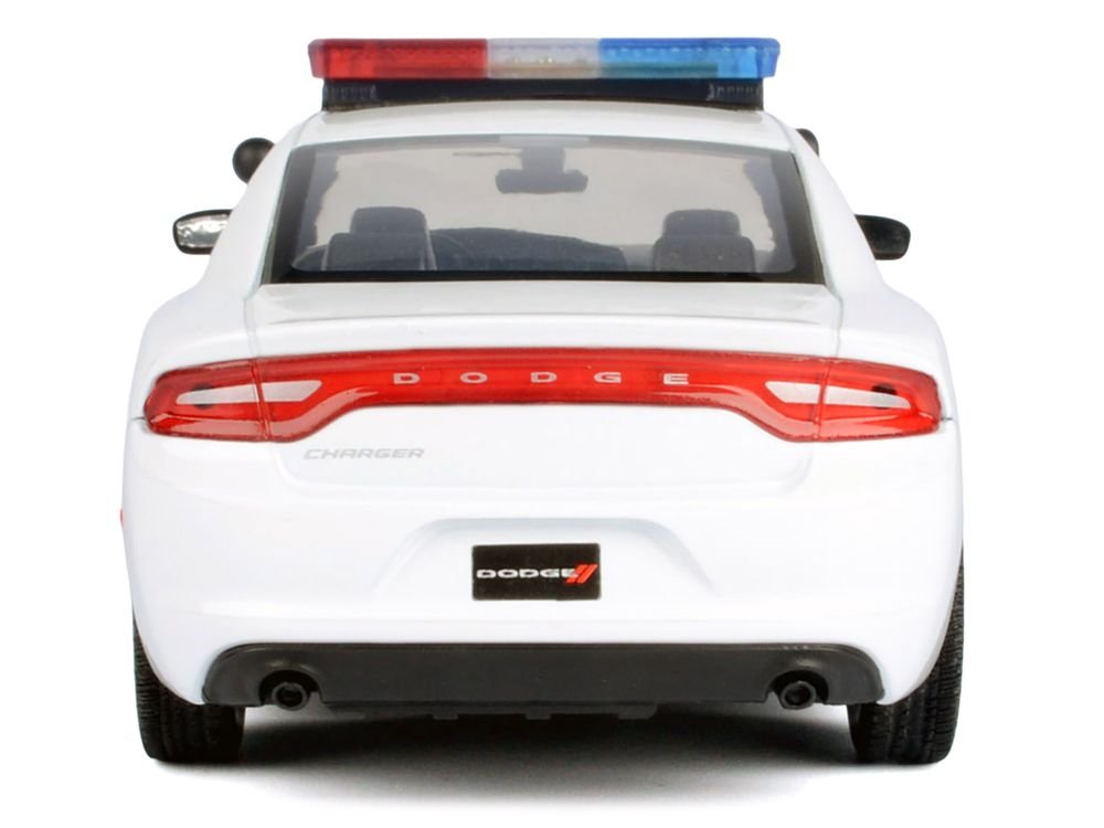 2023 Dodge Charger Pursuit Police Car Unmarked White with Flashing Light Bar Front and Rear Lights and 2 Sounds "Builder's Kit" 1/24 Diecast Model Car by Motormax view 4