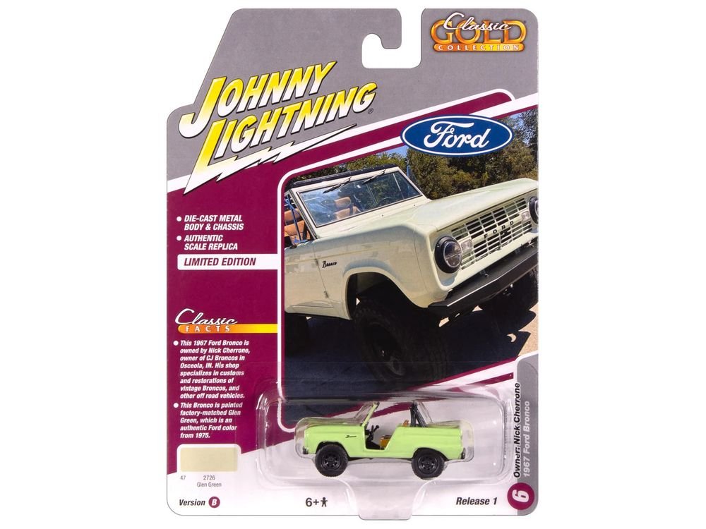 1967 Ford Bronco "Nick Cherrone" Glen Green "Classic Gold Collection" 1/64 Diecast Model Car by Johnny Lightning view 3