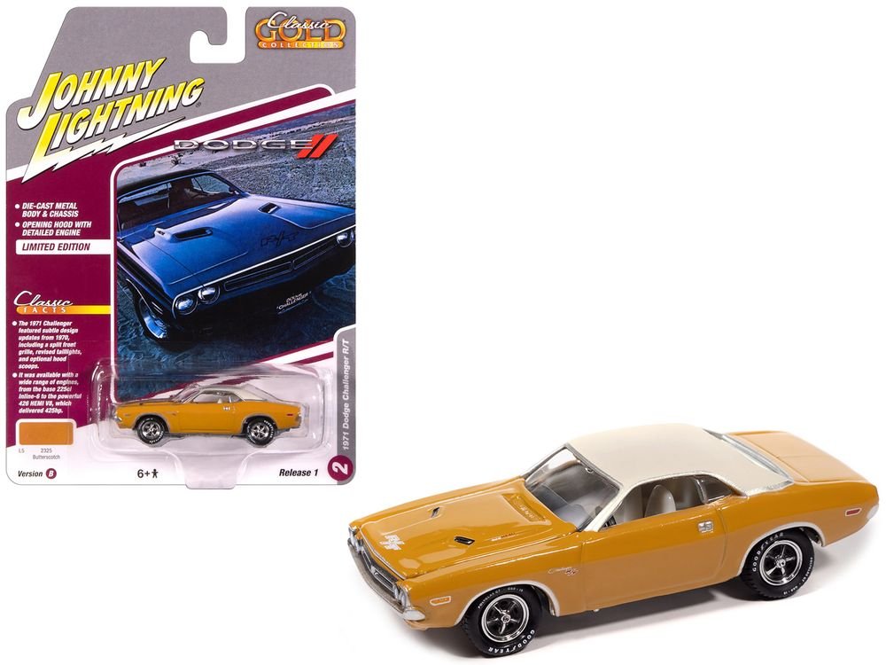 1971 Dodge Challenger R/T Butterscotch with White Top and Interior "Classic Gold Collection" 1/64 Diecast Model Car by Johnny Lightning
