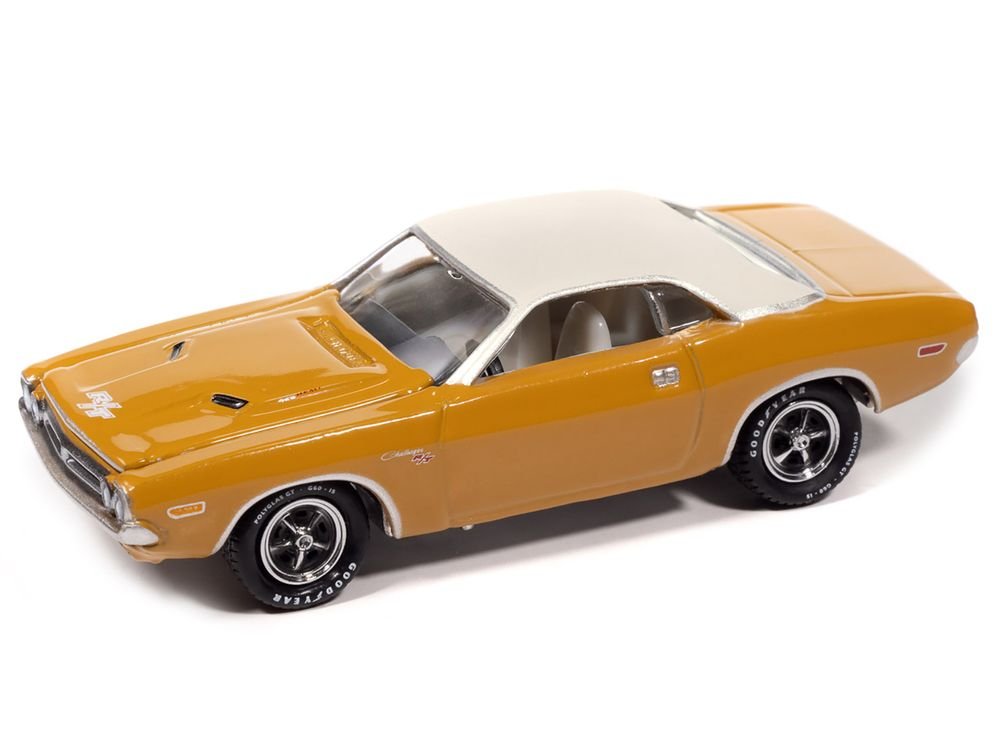 1971 Dodge Challenger R/T Butterscotch with White Top and Interior "Classic Gold Collection" 1/64 Diecast Model Car by Johnny Lightning view 2
