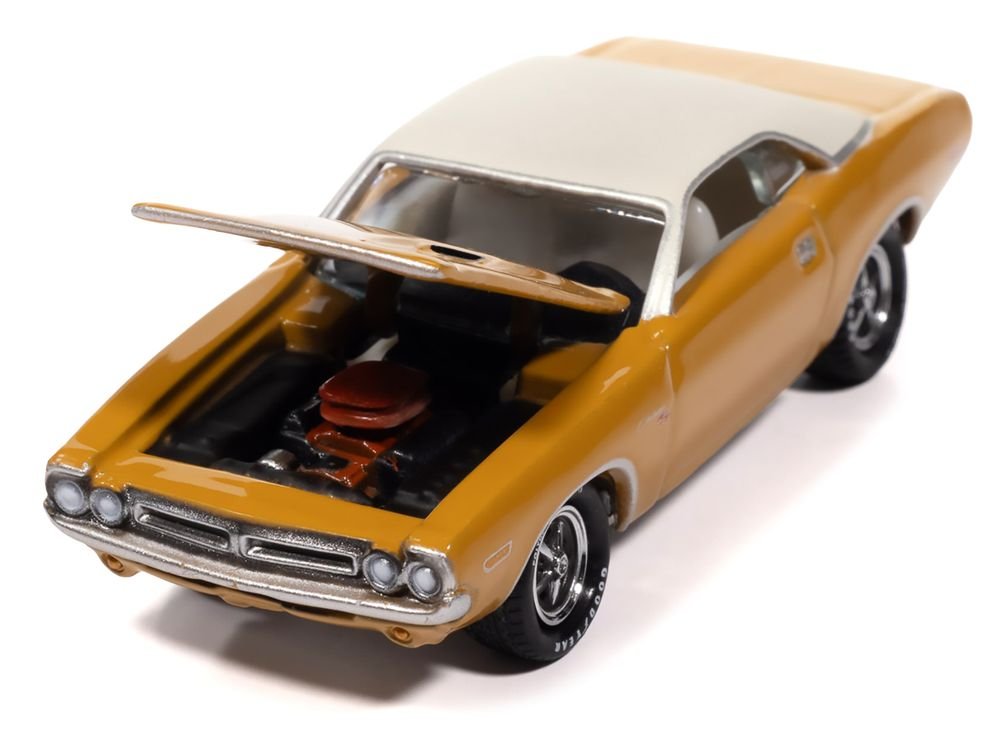 1971 Dodge Challenger R/T Butterscotch with White Top and Interior "Classic Gold Collection" 1/64 Diecast Model Car by Johnny Lightning view 3