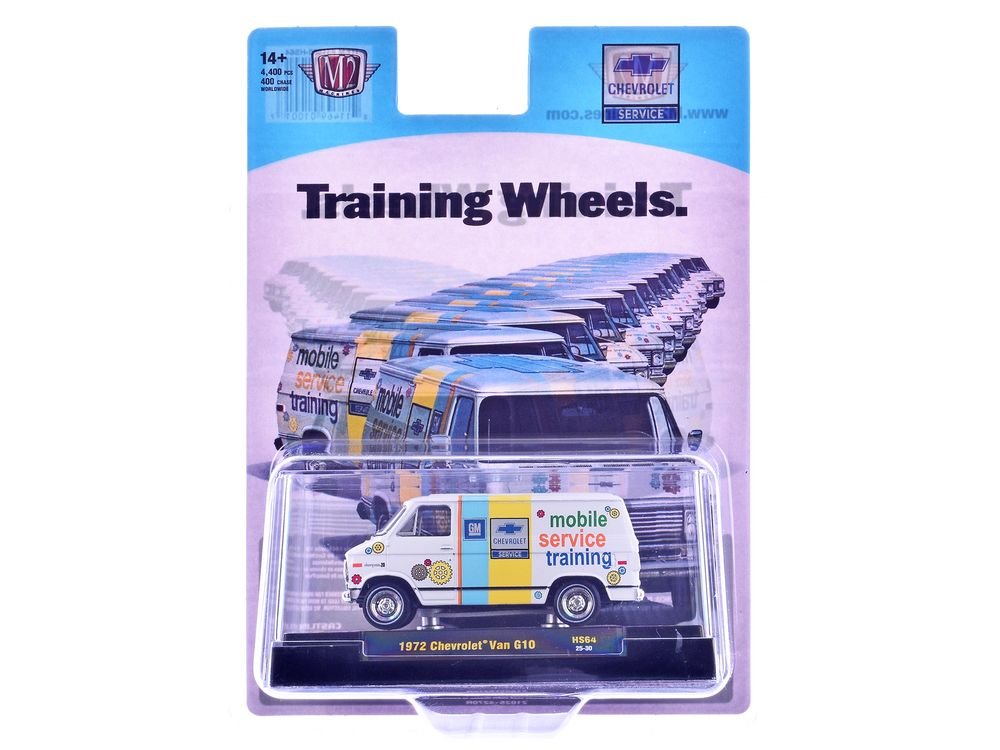 1972 Chevrolet G10 Van "Chevrolet Mobile Service Training" White with Graphics Limited Edition to 4400 pieces Worldwide 1/64 Diecast Model Car by M2 Machines view 3