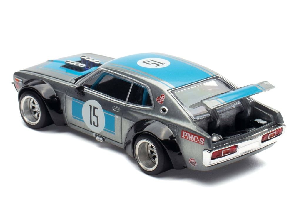 Datsun Laurel C130 RHD (Right Hand Drive) #15 Raw Metal with Blue Stripes "APA XPO 2025 Exclusive" 1/64 Diecast Model Car by Pop Race view 4