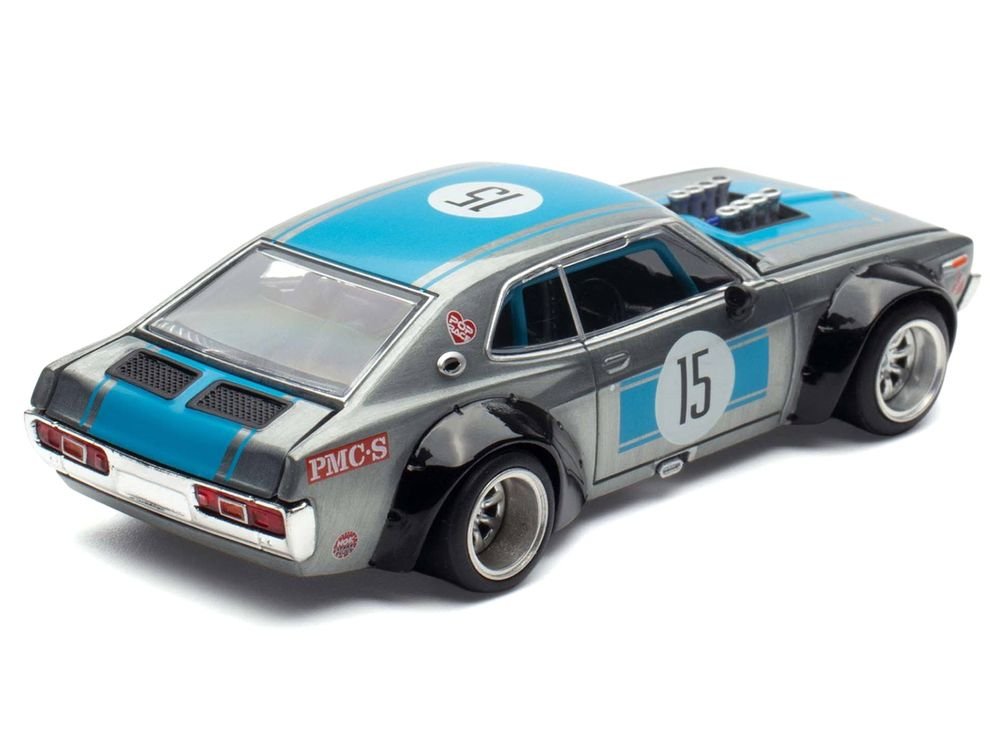 Datsun Laurel C130 RHD (Right Hand Drive) #15 Raw Metal with Blue Stripes "APA XPO 2025 Exclusive" 1/64 Diecast Model Car by Pop Race view 5