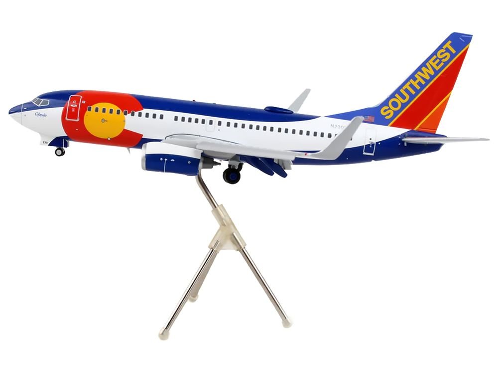 Boeing 737-700 Commercial Aircraft with Flaps Down Configuration "Southwest Airlines - Colorado One" (N230WN) White and Blue "Gemini 200" Series 1/200 Diecast Model Airplane by GeminiJets view 2