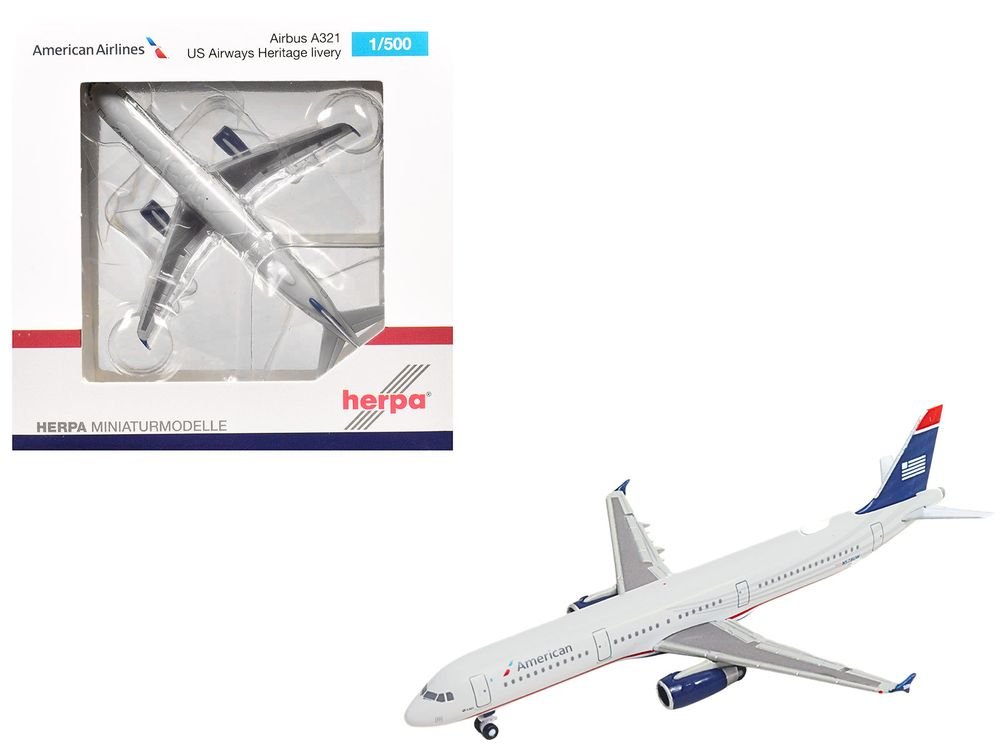 Airbus A321 Commercial Aircraft "American Airlines" (N578UW) Gray with Blue Tail 1/500 Diecast Model by Herpa