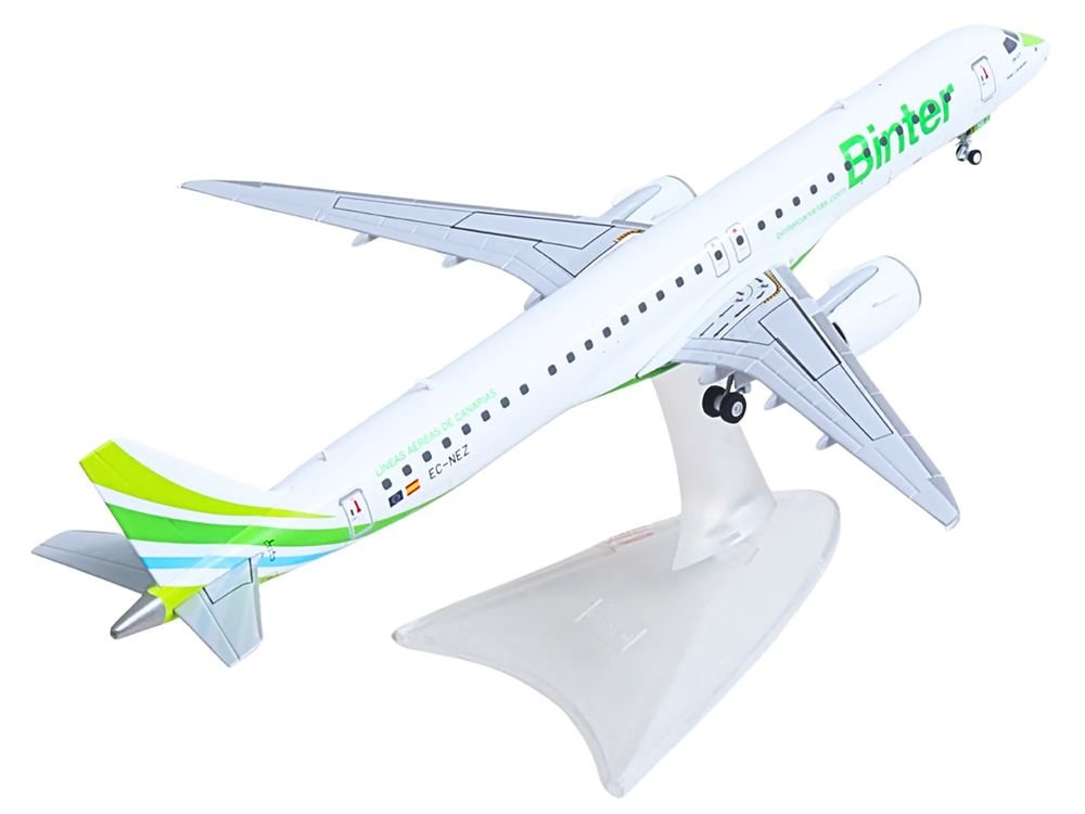 Embraer E195-E2 Commercial Aircraft "Binter Canarias" (EC-NEZ) White with Green Striped Tail 1/200 Diecast Model by Herpa view 3