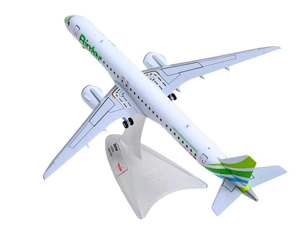 Embraer E195-E2 Commercial Aircraft "Binter Canarias" (EC-NEZ) White with Green Striped Tail 1/200 Diecast Model by Herpa view 4