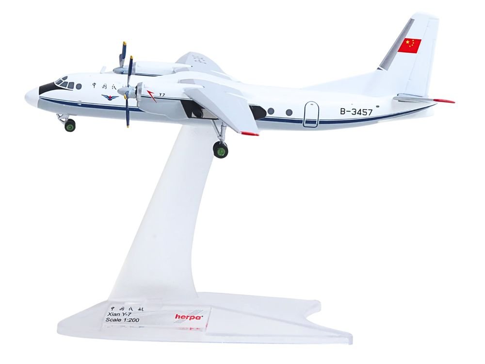 Xian Y-7 Commercial Aircraft "CAAC Airlines" (B-3457) White with Blue Stripes 1/200 Diecast Model by Herpa view 2