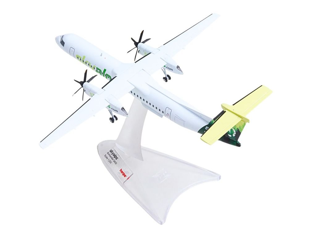 Bombardier Q400 Commercial Aircraft "Sky Alps" (9H-PAUL) White with Green Tail Graphics 1/200 Diecast Model by Herpa view 3