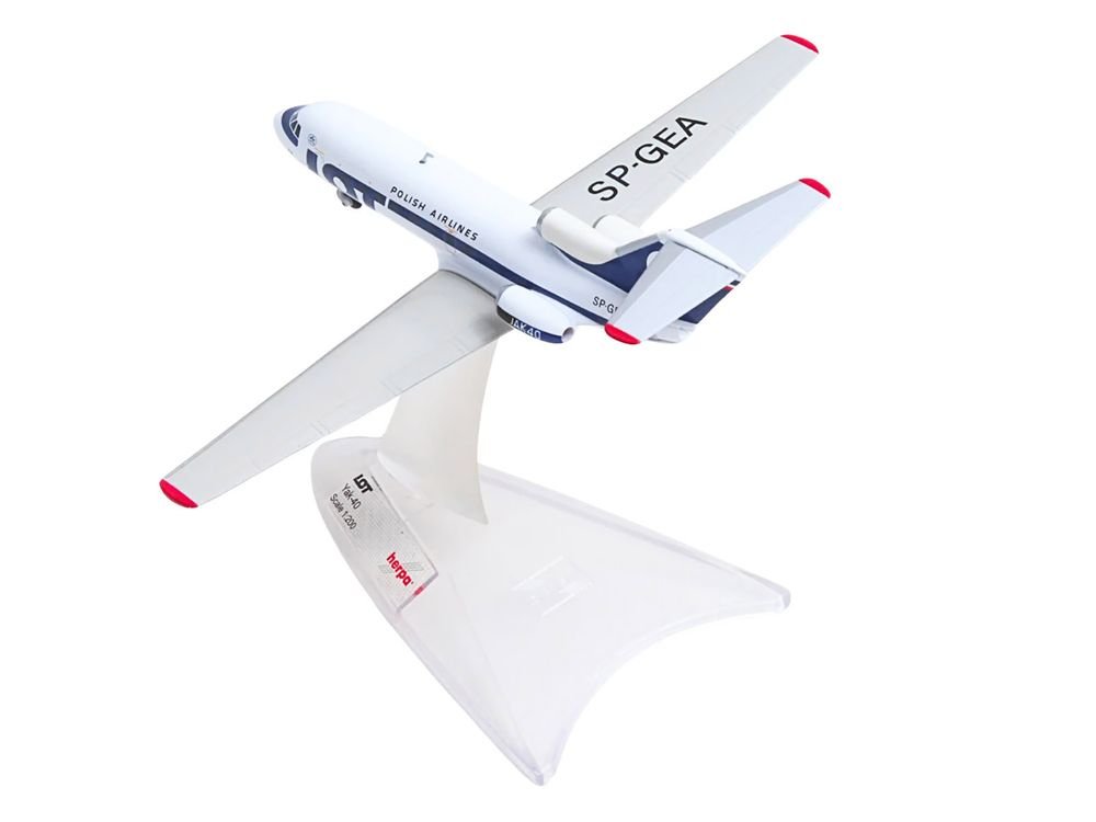 Yakovlev Yak-40 Commercial Aircraft "LOT Polish Airlines" (SP-GEA) White with Blue Stripes and Tail 1/200 Diecast Model by Herpa view 4