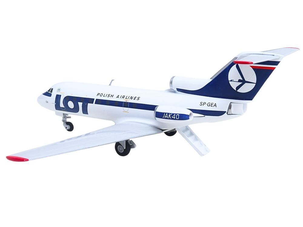Yakovlev Yak-40 Commercial Aircraft "LOT Polish Airlines" (SP-GEA) White with Blue Stripes and Tail 1/200 Diecast Model by Herpa view 5