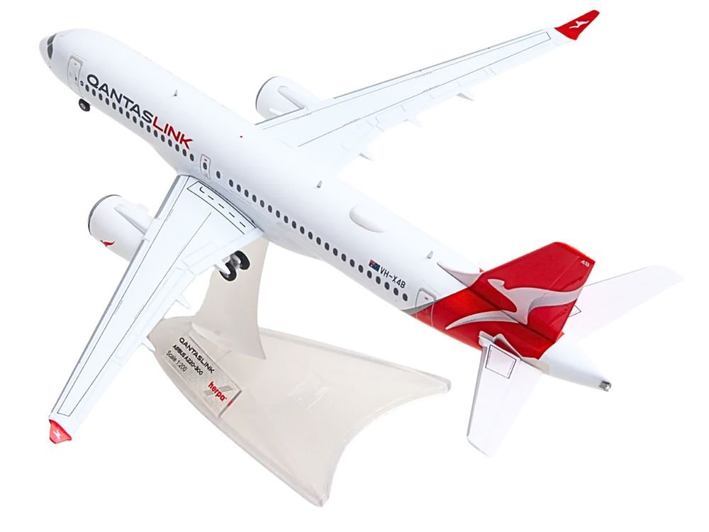 Airbus A220-300 Commercial Aircraft "QantasLink" (VH-X4B) White with Red Tail 1/200 Diecast Model by Herpa view 4