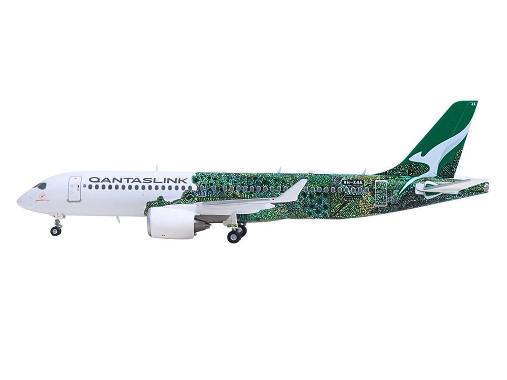 Airbus A220-300 Commercial Aircraft "QantasLink Flying Art Series - Minyma Kutjara Tjukurpa" (VH-X4A) White with Green Graphics 1/200 Diecast Model by Herpa view 2