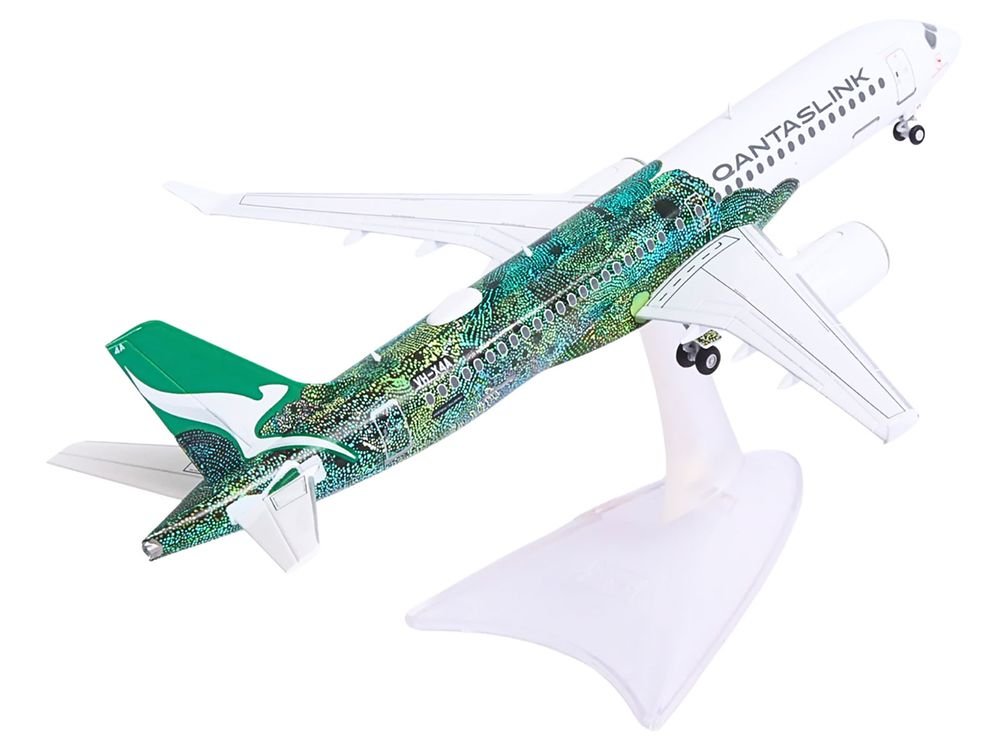 Airbus A220-300 Commercial Aircraft "QantasLink Flying Art Series - Minyma Kutjara Tjukurpa" (VH-X4A) White with Green Graphics 1/200 Diecast Model by Herpa view 3