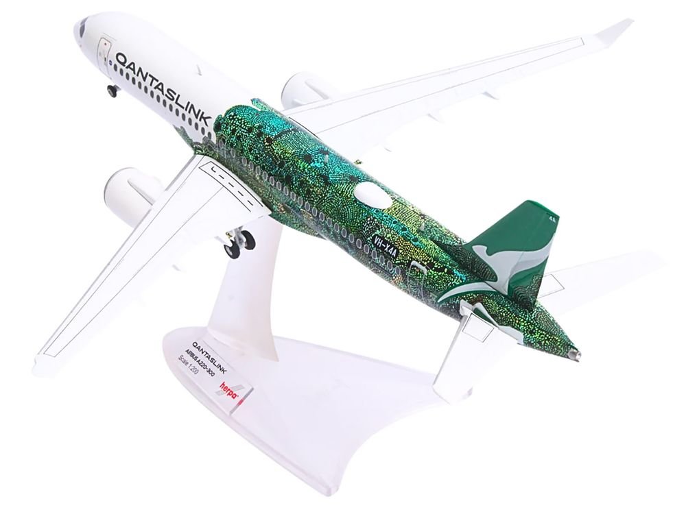 Airbus A220-300 Commercial Aircraft "QantasLink Flying Art Series - Minyma Kutjara Tjukurpa" (VH-X4A) White with Green Graphics 1/200 Diecast Model by Herpa view 4