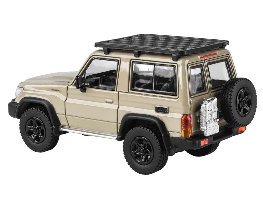 2023 Toyota Land Cruiser 71 Sandy Taupe "70th Anniversary" with Roofrack 1/64 Diecast Model Car by Paragon view 3