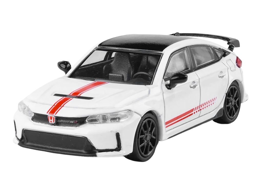2025 Honda Civic Type R FL5 "Ultimate Edition" White with Red Stripes and Black Top 1/64 Diecast Model Car by Paragon view 4
