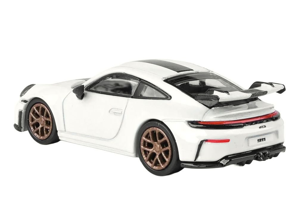 2025 Porsche 911 GT3 (992.2) Grand Prix White with Carbon Stripe 1/64 Diecast Model Car by Paragon view 3