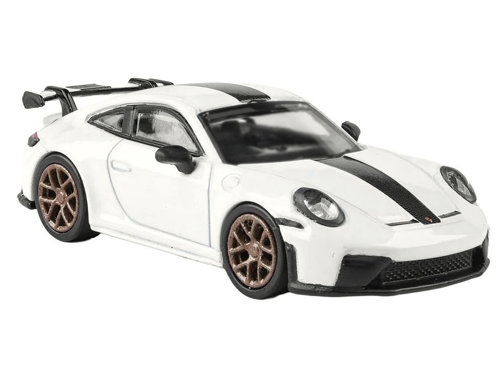 2025 Porsche 911 GT3 (992.2) Grand Prix White with Carbon Stripe 1/64 Diecast Model Car by Paragon view 4