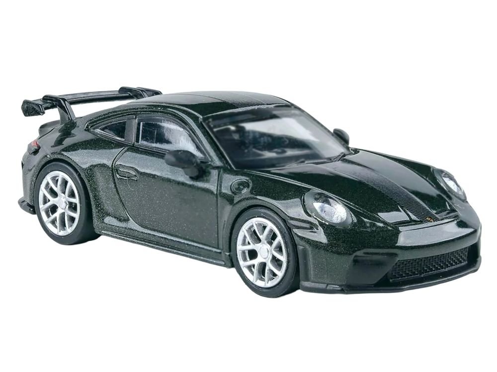 2025 Porsche 911 GT3 (992.2) Oak Green Metallic Neo with Carbon Stripe 1/64 Diecast Model Car by Paragon view 2