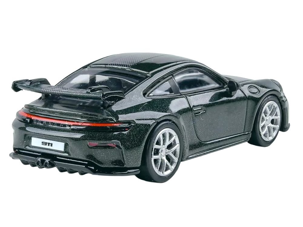 2025 Porsche 911 GT3 (992.2) Oak Green Metallic Neo with Carbon Stripe 1/64 Diecast Model Car by Paragon view 3