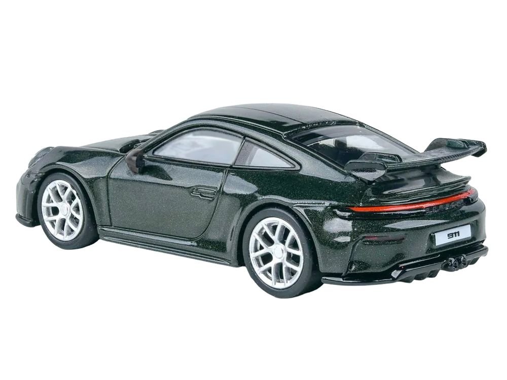 2025 Porsche 911 GT3 (992.2) Oak Green Metallic Neo with Carbon Stripe 1/64 Diecast Model Car by Paragon view 4