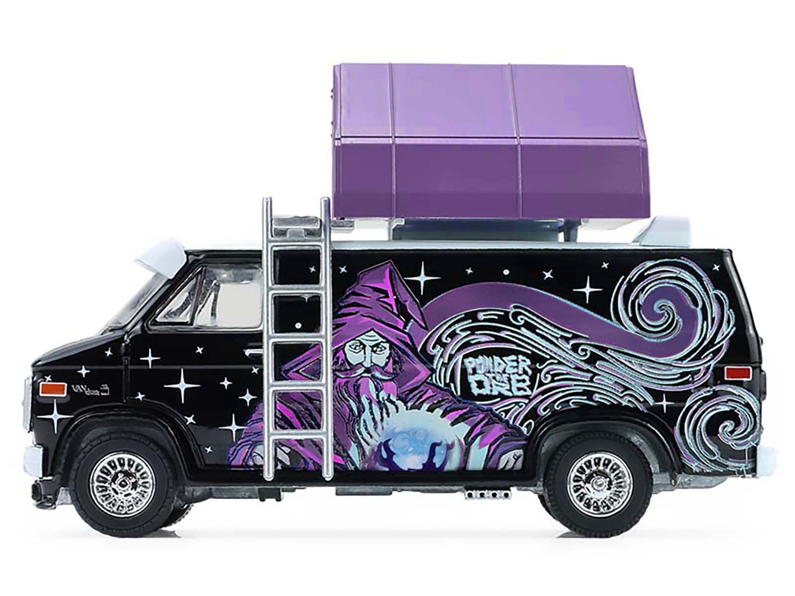 1978 GMC Vandura Custom Van Black with Wizard Graphics and White Top with Camp'otel Cartop Sleeper Tent "The Great Outdoors" Series 4 1/64 Diecast Model Car by Greenlight view 3