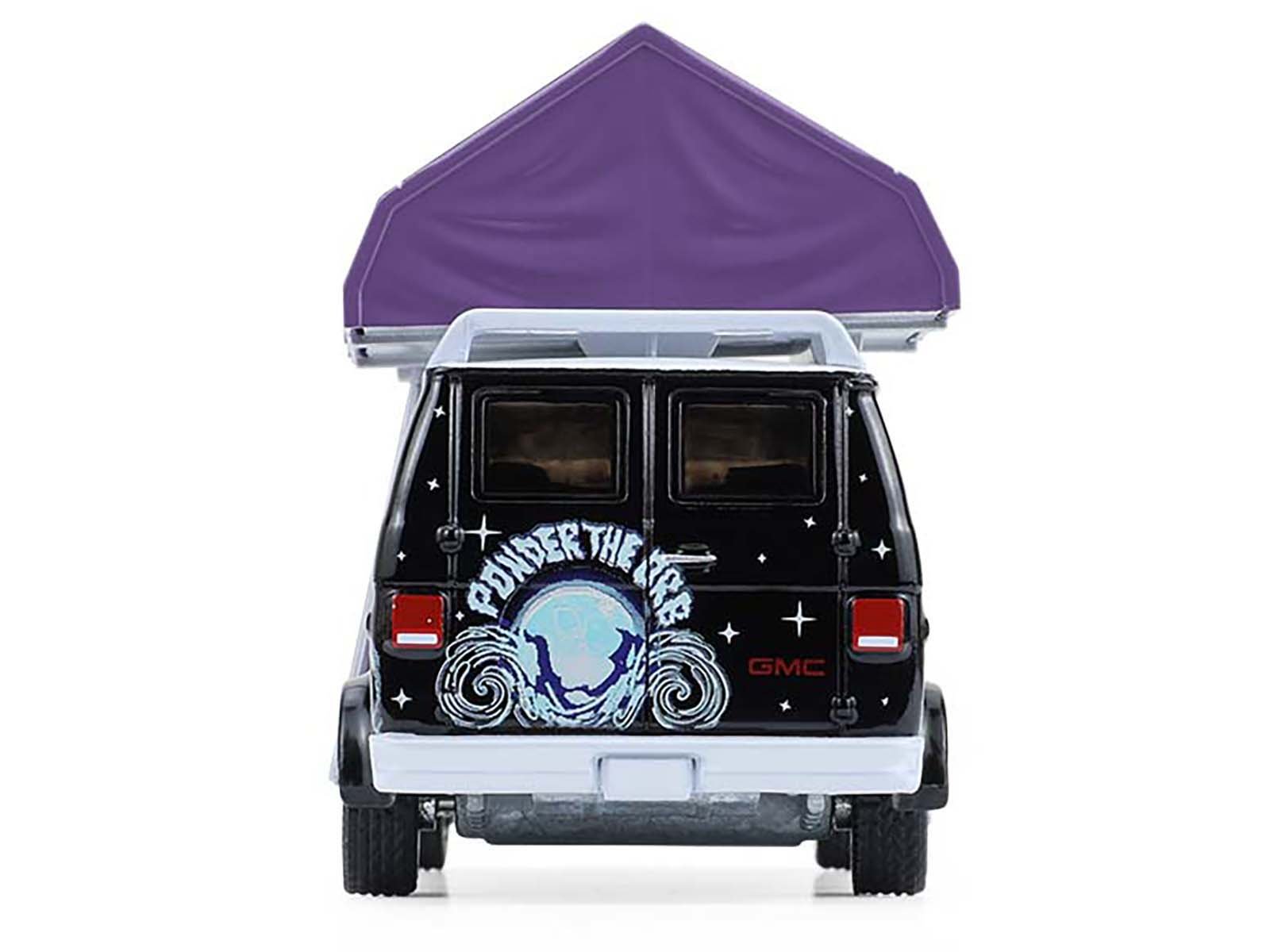 1978 GMC Vandura Custom Van Black with Wizard Graphics and White Top with Camp'otel Cartop Sleeper Tent "The Great Outdoors" Series 4 1/64 Diecast Model Car by Greenlight view 5