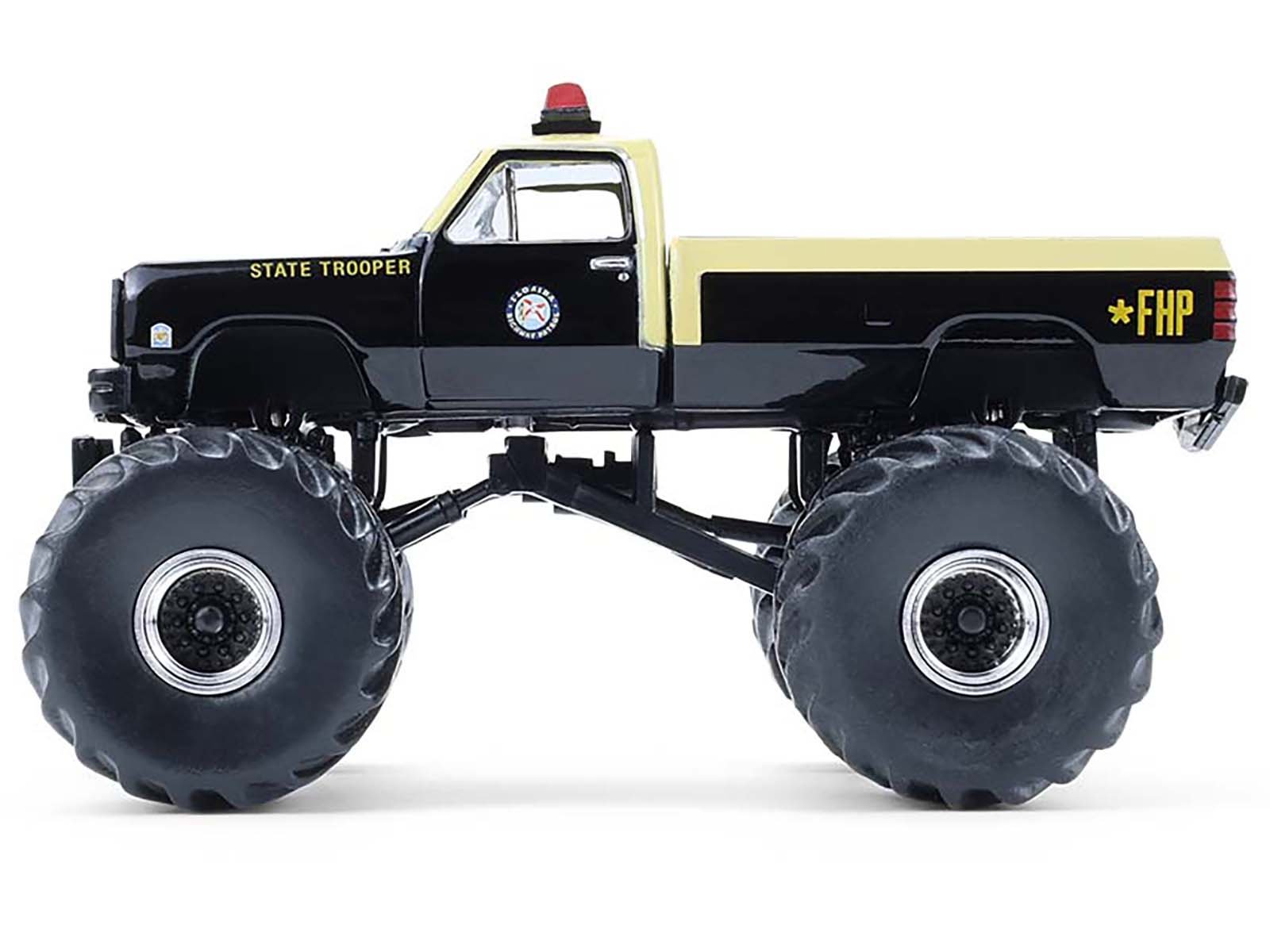 1983 Dodge Ram W350 Monster Truck "Florida Highway Patrol" Black with Cream Top and Stripes "Kings of Crunch - Hot Pursuit" Special Edition 1/64 Diecast Model Car by Greenlight view 2