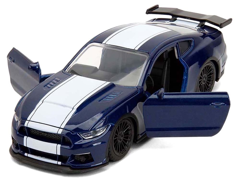 2016 Ford Mustang GT Dark Blue Metallic with White Stripe "F9" (2021) Movie "Fast & Furious" Series 1/32 Diecast Model Car by Jada view 2