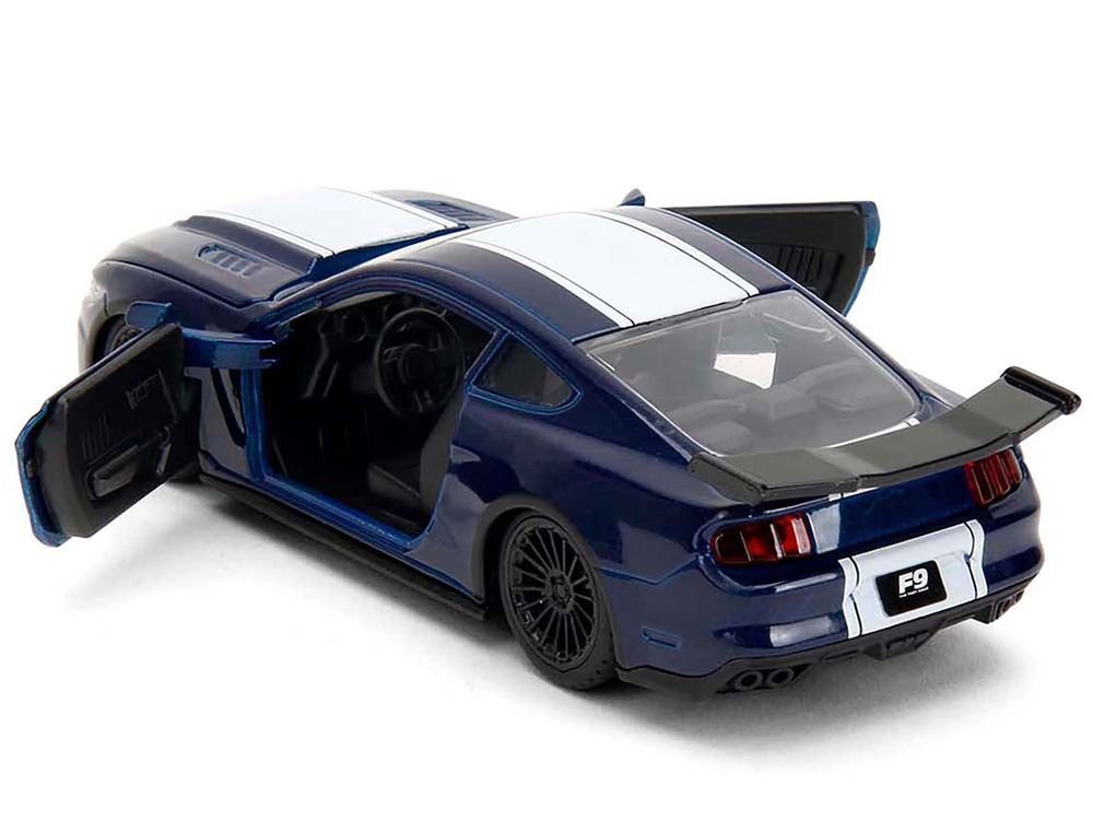 2016 Ford Mustang GT Dark Blue Metallic with White Stripe "F9" (2021) Movie "Fast & Furious" Series 1/32 Diecast Model Car by Jada view 4