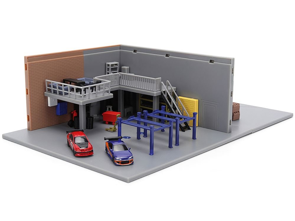 "Fast & Furious" Han's Garage Diorama with 2 Cars and Accessories "Nano Scene" Series 1/32 Model by Jada view 2