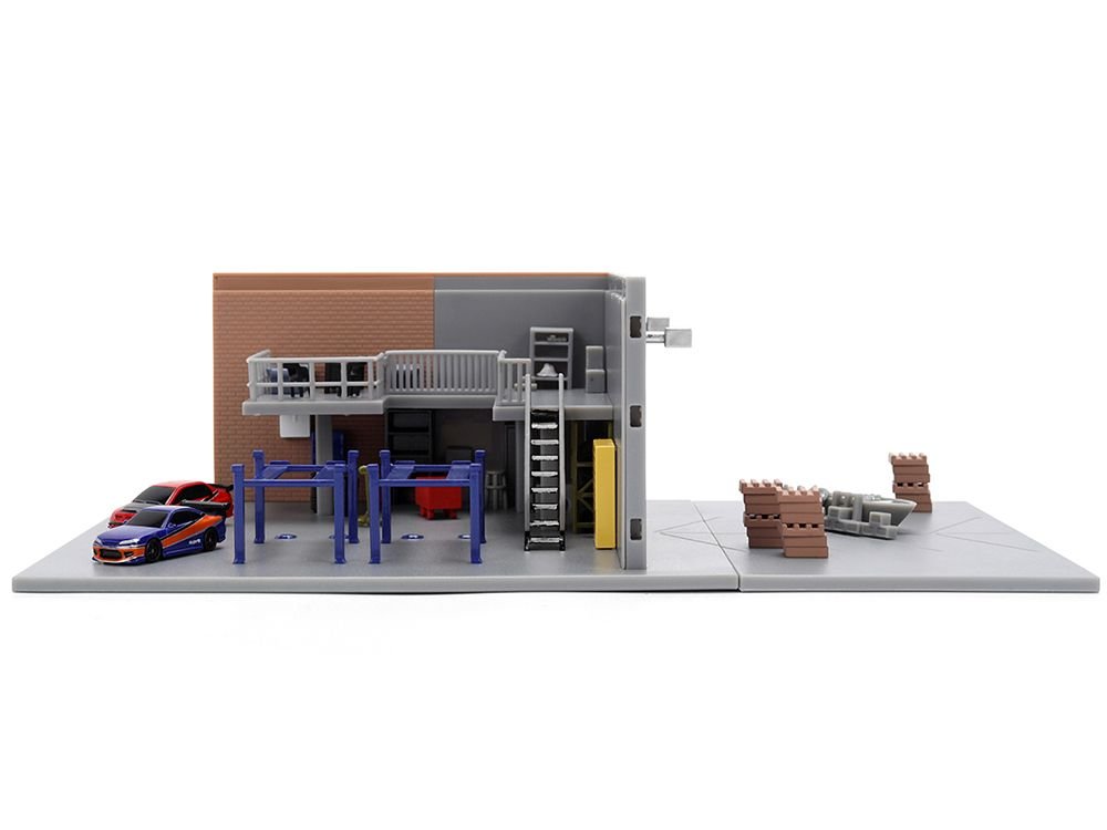 "Fast & Furious" Han's Garage Diorama with 2 Cars and Accessories "Nano Scene" Series 1/32 Model by Jada view 3