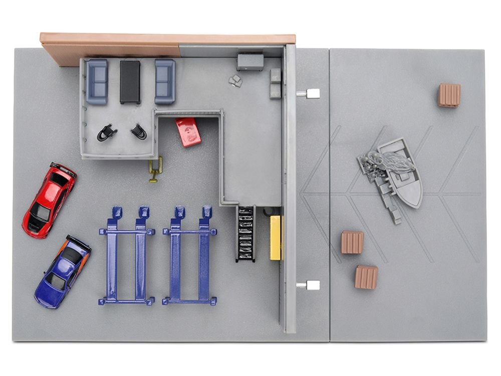 "Fast & Furious" Han's Garage Diorama with 2 Cars and Accessories "Nano Scene" Series 1/32 Model by Jada view 5