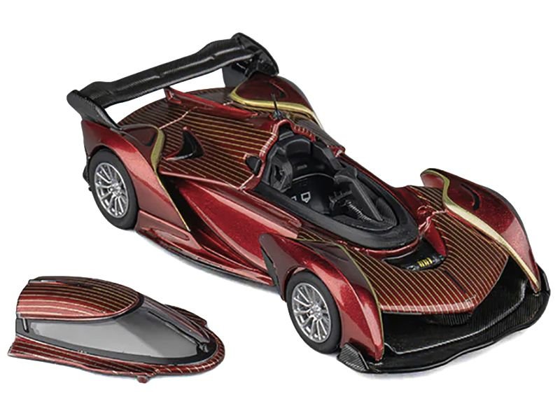 McLaren Solus GT Wine Red Metallic with Gold Stripes 1/64 Diecast Model Car by CM Model view 2