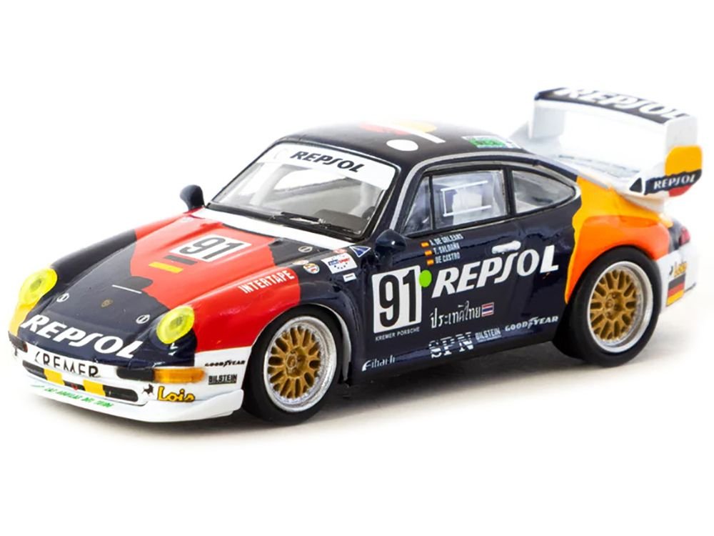 Porsche 911 GT2 #91 Tomas Saldana - Miguel Angel de Castro - Prince Alfonso de Orleans-Borbon "Kremer Racing - Repsol" "24 Hours of Le Mans" (1995) "Collab64" Series 1/64 Diecast Model Car by Schuco & Tarmac Works view 2