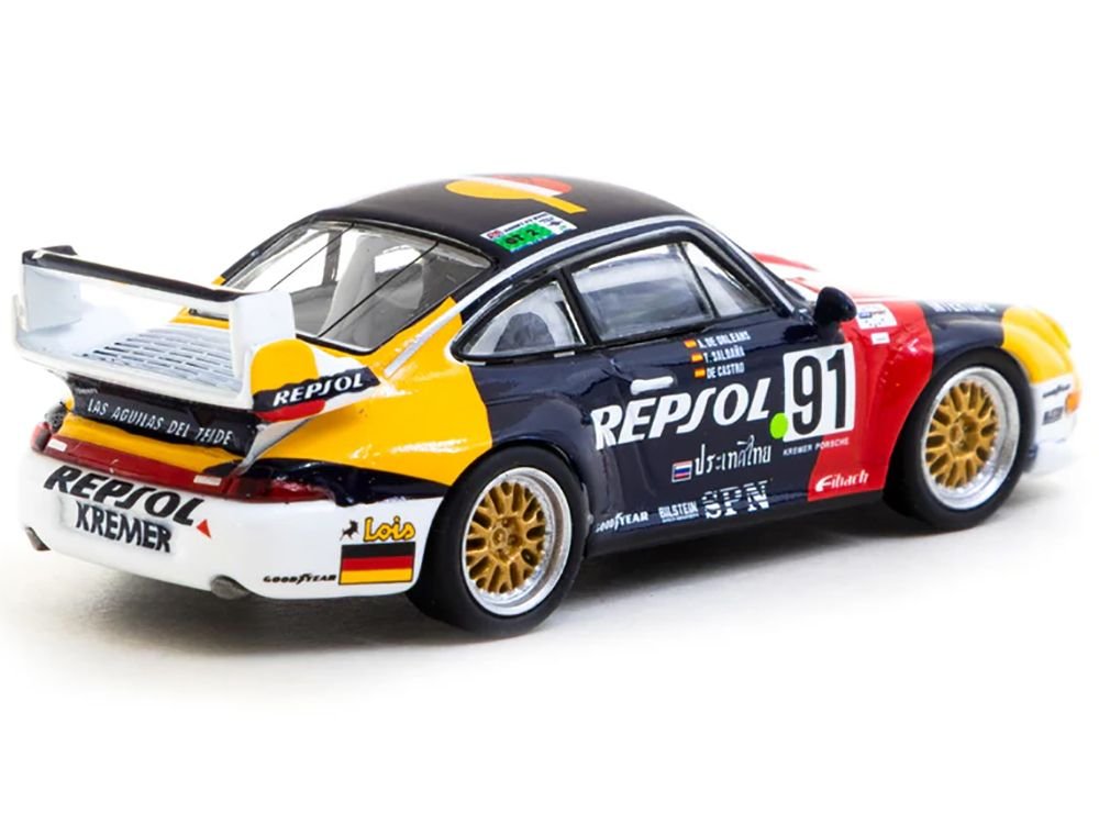 Porsche 911 GT2 #91 Tomas Saldana - Miguel Angel de Castro - Prince Alfonso de Orleans-Borbon "Kremer Racing - Repsol" "24 Hours of Le Mans" (1995) "Collab64" Series 1/64 Diecast Model Car by Schuco & Tarmac Works view 3